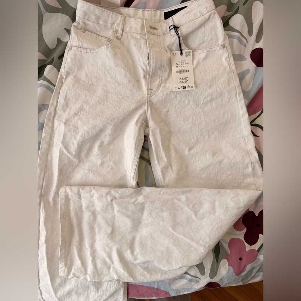 ZARA White Waxed Cracked Jeans Relaxed Fit Size 2 NEW! - Picture 13 of 15